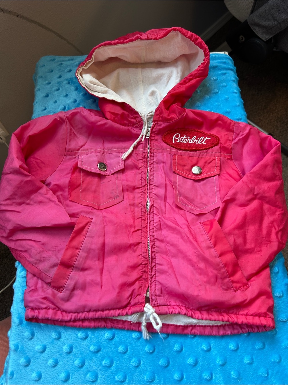 Vintage Pink Hooded Kids Peterbilt patch Jacket